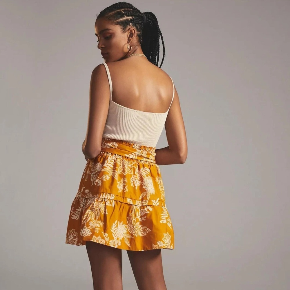 Anthropologie Maeve Somerset Mini Skirt 100% Cotton Golden Floral Medium - Picture 3 of 10
